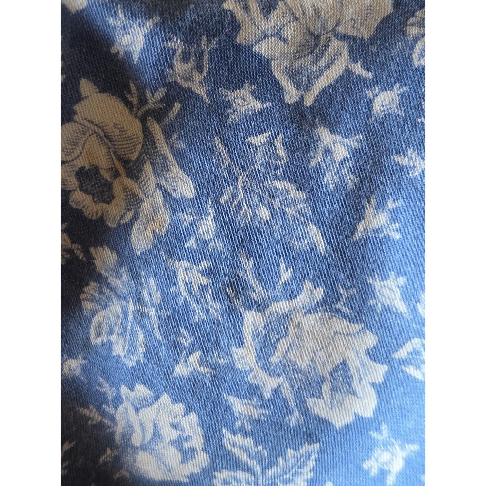VTG Anastasia Made in France Boho Floral Stripe Dress Blue Cream Round Neck - Picture 4 of 7